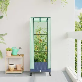 vidaXL Gartenplanter mit Gewächshausabdeckung und Rädern Blaugrau 1 St.