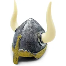 Bestsaller 1427 - Wikingerhelm für Kinder, Ritterhelm mit abnehmbaren Hörnern, Silber/Gold