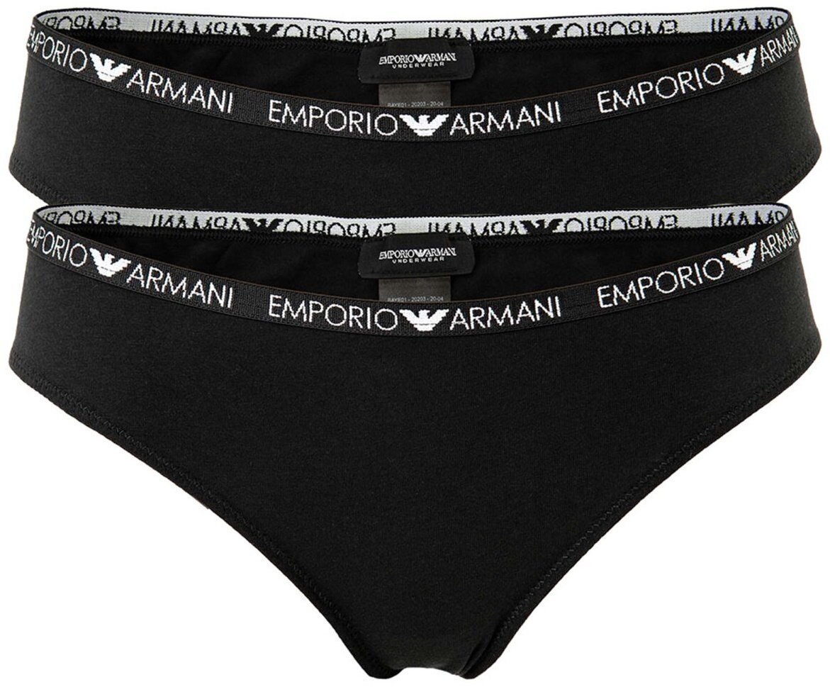 Emporio Armani Damen Brief - Cotton Stretch, Slip, 2-Pack Brief Schwarz L