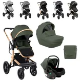 KIKKABOO Kombikinderwagen Irene 3 in 1 Babywanne Autositz Adapter Wickeltasche grün