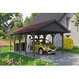 SKANHOLZ Wallgau Einzelcarport 4,30 x 7,50 m schiefergrau mit roten Dachschindeln und Pfostenanker