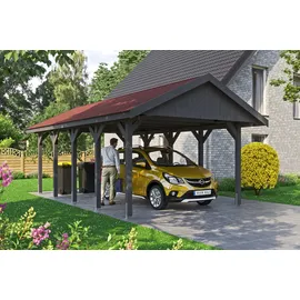 SKANHOLZ Wallgau Einzelcarport 4,30 x 7,50 m schiefergrau mit roten Dachschindeln und Pfostenanker