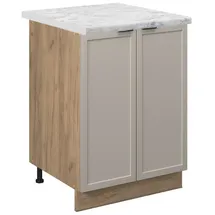 Vicco Küchenunterschrank Fame-Line Eiche Grau-Beige gerahmt 60 cm mit Arbeitsplatte Marmor-Weiß