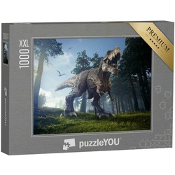 puzzleYOU Puzzle Puzzle 1000 Teile XXL „Tyrannosaurus Rex mit zwei Quetzalcoatlus“, 1000 Puzzleteile, puzzleYOU-Kollektionen Dinosaurier, Tiere aus Fantasy & Urzeit