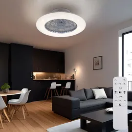 STARLUNA Deckenleuchte CCT Deckenventilator 3 Stufen Raumlüfter Sternenhimmel Wohnzimmerlampe Fernbedienung, Stahl weiß, 1x LED 1700lm 3000-6500k, D 50 cm
