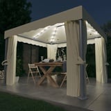 Willood Pavillon mit Vorhängen & LED-Lichterkette 3x3 m Cremeweiß