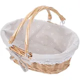 Healifty Picknickkorb Aus Rattan Mit Doppelten Klappgriffen Gänseblümchen-Sackleinen-Einlage Handgewebt Mehrzweck-Ostereier-Tablett Für Lebensmittel Brot Tisch Aufbewahrungskorb Heimdeko