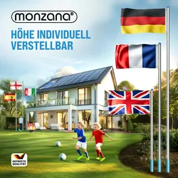 MONZANA® Aluminium Fahnenmast 6,50m mit Seilzug inkl. Flagge Flaggenmast Mast Flagge Alu