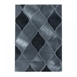 Designer Kurzflor Teppich Modern, 3D Abstrakt Wellen Design, Meliert Schwarz