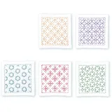 OM System Olympus Thread Hitomezashi Sashiko Stickpackung Untersetzer weiß 5Stk mit dünnem Sashiko Garn Stoff bedruckt, Multifarbig