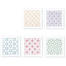 OM System Olympus Thread Hitomezashi Sashiko Stickpackung Untersetzer weiß 5Stk mit dünnem Sashiko Garn Stoff bedruckt, Multifarbig