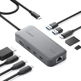 Inateck 10 in 1 USB C Hub, 4K 60Hz HDMI Docking Station, USB C Video+Data, 100W PD, 10Gbps 2 USB 3.2 C, 2 USB 3.0 A, RJ45 Ethernet, SD/TF, 50cm Kable, Für Windows 7/10/11, Linux, MacOS 10.2, HB2030