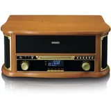 Classic Phono Lenco TCD-2571 Plattenspieler für Schallplatten - Bluetooth Plattenspieler mit Lautsprecher - DAB+ Radio - CD-Player - Kassettendeck - 3 Geschwindigkeiten - Riemenantrieb - 2 x 5 Watt - Holz