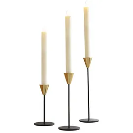 Dekoleidenschaft Kerzenständer "Schwarz & Gold" 16 - 25 cm hoch Metall Stabkerzenhalter, Kerzenhalter (3 St., im Set) schwarz