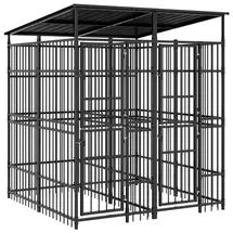 vidaXL Outdoor-Hundezwinger mit Dach 3,69 m2 Stahl Schwarz