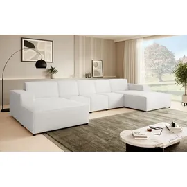beautysofa Ecksofa PEDRO U XL, breite Ottomane, Farbe: Weiß (Raven21) - Weiß