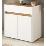 furn.design Waschbeckenunterschrank Center (Waschtisch Unterschrank in weiß mit Wotan Eiche, 60 x 62 cm) mit viel Stauraum weiß