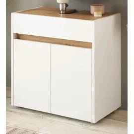 furn.design Waschbeckenunterschrank Center (Waschtisch Unterschrank in weiß mit Wotan Eiche, 60 x 62 cm) mit viel Stauraum weiß