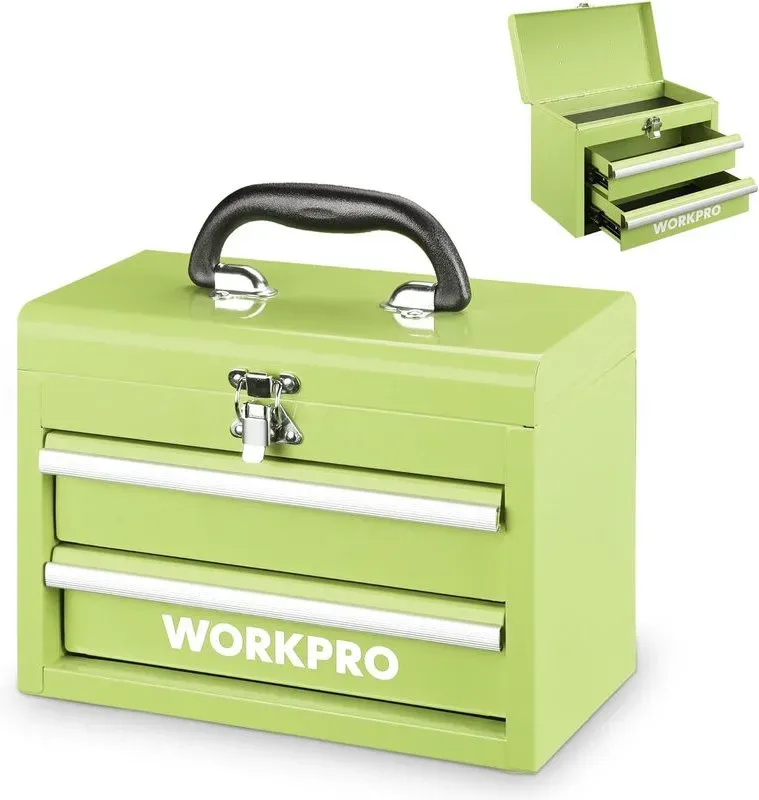 WORKPRO tragbare Mini-Metall-Toolbox mit 2 Schubladen (10,8 x 5,9 x 8,2 Zoll) - Macaron-Grün