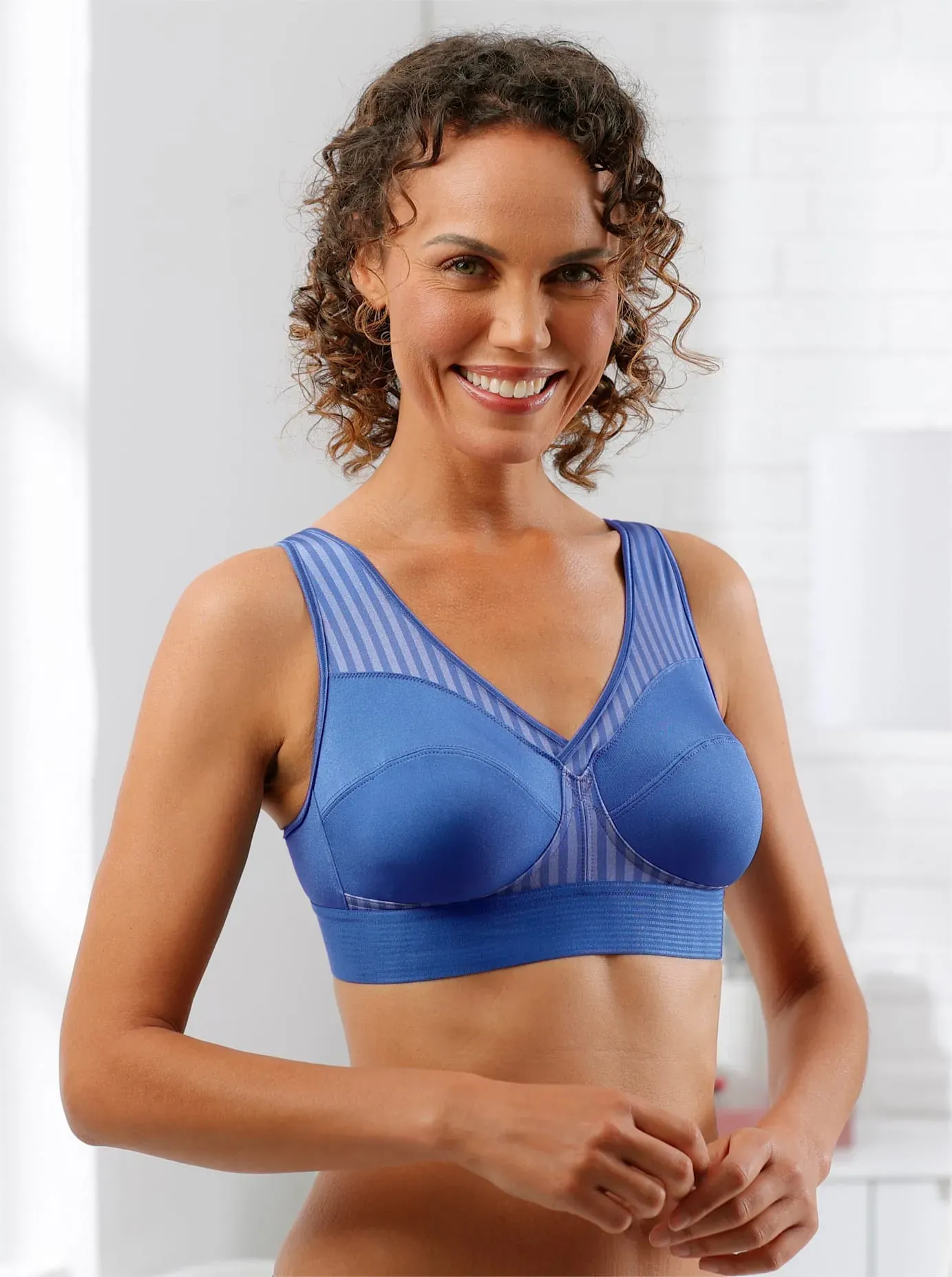 Sport-BH WÄSCHEPUR, Damen, Gr. 105, Cup C, mittelblau, bleu, 70% Polyamid, 30% Elasthan, BHs Sport-BH