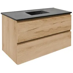 Badezimmerschrank 2 Schubladen mit Waschbecken SAT B-Way 99x50x45 cm Eiche matt BWAY2100OAKU4B