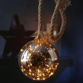 MARELIDA LED Glaskugel Deko Kugel Juteseil beleuchtet Timer D: 20cm Weihnachten
