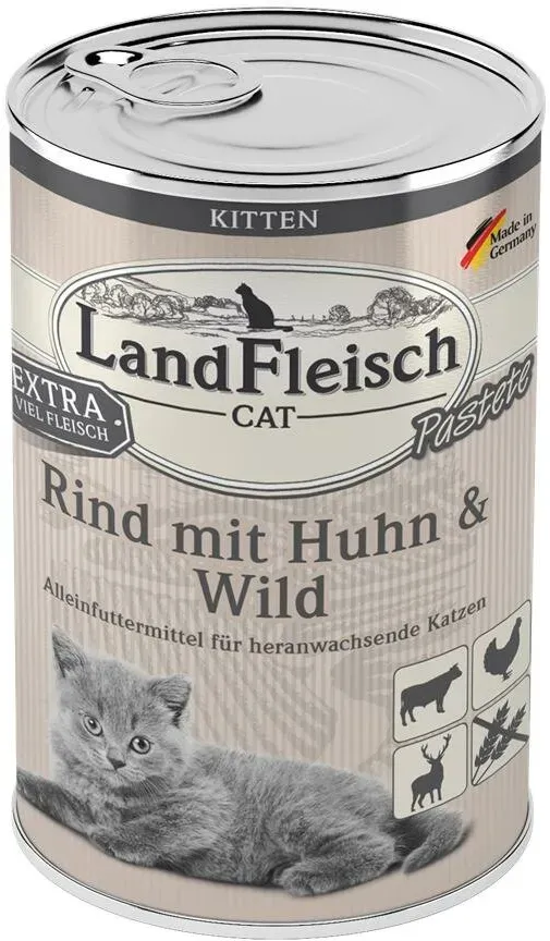 LandFleisch Cat Kitten Pastete Rind mit Huhn & Wild 6x400g