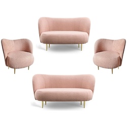 Casa Padrino Luxus Wohnzimmer Set Rosa / Gold - 2 Luxus Sofas mit gebogener Rückenlehne & 2 Luxus Sessel mit gebogener Rückenlehne - Luxus Möbel - Wohnzimmer Möbel - Luxus Einrichtung