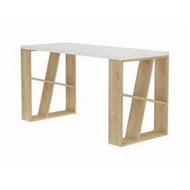 Dmora Schreibtisch Dmigliol, Mehrzweckschreibtisch, Bürotisch für Pc, Eckschreibtisch, 140x60h75 cm, Weiß und Eiche