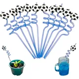 LIANCHEN 10 Pcs Wiederverwendbare Strohhalme Trinkhalme Knoten Curly Soccer Party Favor Drinking Strohhalme Fußball Fußballweltmeisterschaft Elements Muster Accessoires für Familie Schule Dekorationen