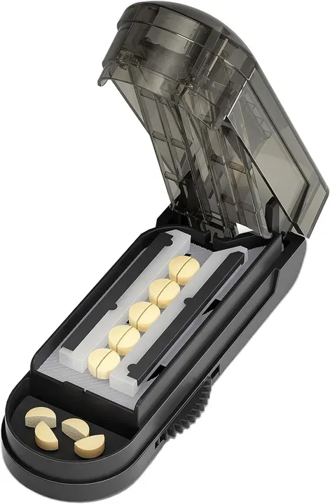 VVM Tablettenteiler für kleine und winzige Tabletten, professioneller verstellbarer Tablettenteiler mit versteckter Edelstahlklinge, schneidet sicher mehrere Tabletten gleichzeitig, schwarz