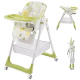 HOMCENT Hochstuhl Baby Klappbar, Kinderhochstuhl mit Fußstütze, Rädern, Verstellbare Höhe und Rückenlehne, Vielseitiger Hochstuhl Baby ab Geburt