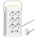 12 Fach Mehrfachsteckdose mit 4 USB und Licht,16 IN1 Steckdosenleiste mit Schalter Steckerleiste Überspannungsschutz Steckdosenturm Verlängerungskabe 2m für Zuhause,Büro