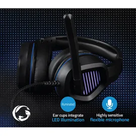 Nedis Gaming Headset Über Ohr Surround USB Type-A Klappbarer Mikrofon 2.10 m LED (Kabelgebunden), Gaming Headset, Schwarz – Für lange Gaming-Sessions