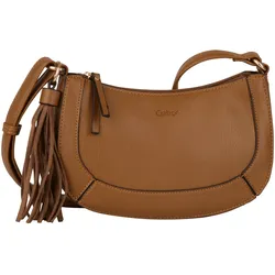 Umhängetasche GABOR "Aki", Damen, Gr. B/H/T: 24,5cm x 15,5cm x 6,5cm, braun (cognac), Polyurethan, clean, gepflegt, kontrastfarbene Details, Taschen, mit hochwertig verarbeiteten Kanten und übergroßen Quastenanhänger