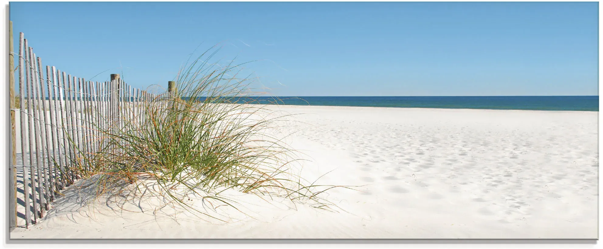 Artland Glasbild »Schöne Sanddüne mit Gräsern und Zaun«, Strand, (1 St.), in verschiedenen Größen Artland naturfarben