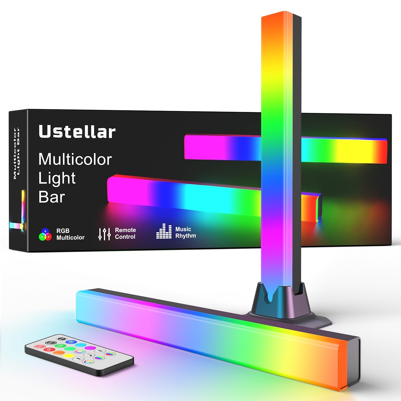 Ustellar RGB Lightbar, Musik Sync RGB IC LED Light Bar, USB Betrieben Ambient Lampe, Farbwechselnde Gaming TV Hintergrundbeleuchtung mit Fernsteuerung, 8 Dynamische Modi für Zimmer Gaming Deko