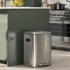 Songmics Mülleimer 2 x 20 L, Mülltrennsystem 2 Fächer, Abfalleimer Metall