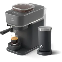 PHILIPS BARISTINA Espressomaschine "BAR303/60 mit Mahlwerk für ganze Bohnen, Milchaufschäumer inkl.", grau (schwarzgrau), 1 Tasse(n), Kaffeemaschinen, 16 bar Pumpendruck, Schwarzgrau