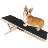 BommJokker Hunderampe Länge 95cm Einstellbar 30-55cm Höhe des 7 Gangs Hundetreppe für Bett oder Sofa aus Holz Katzen Rampe Hundeleiter Auffahrrampe für Haustiere mit Anti-rutsch max80kg Sicher (S)