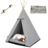 Wasserdichtes Haustierzelt mit Fleecedecke und Stabilisator - Hunde-Tipi - Welpen-Tipi-Zelt - Hundezelt - Haustierhaus für den Innenbereich - Hundehütte (Grau, 65x65x94cm, Graues Zelt)