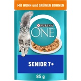 PURINA ONE Senior 7+ Katzenfutter nass, zarte Stückchen in Sauce mit Huhn, 26er Pack (26 x 85g)