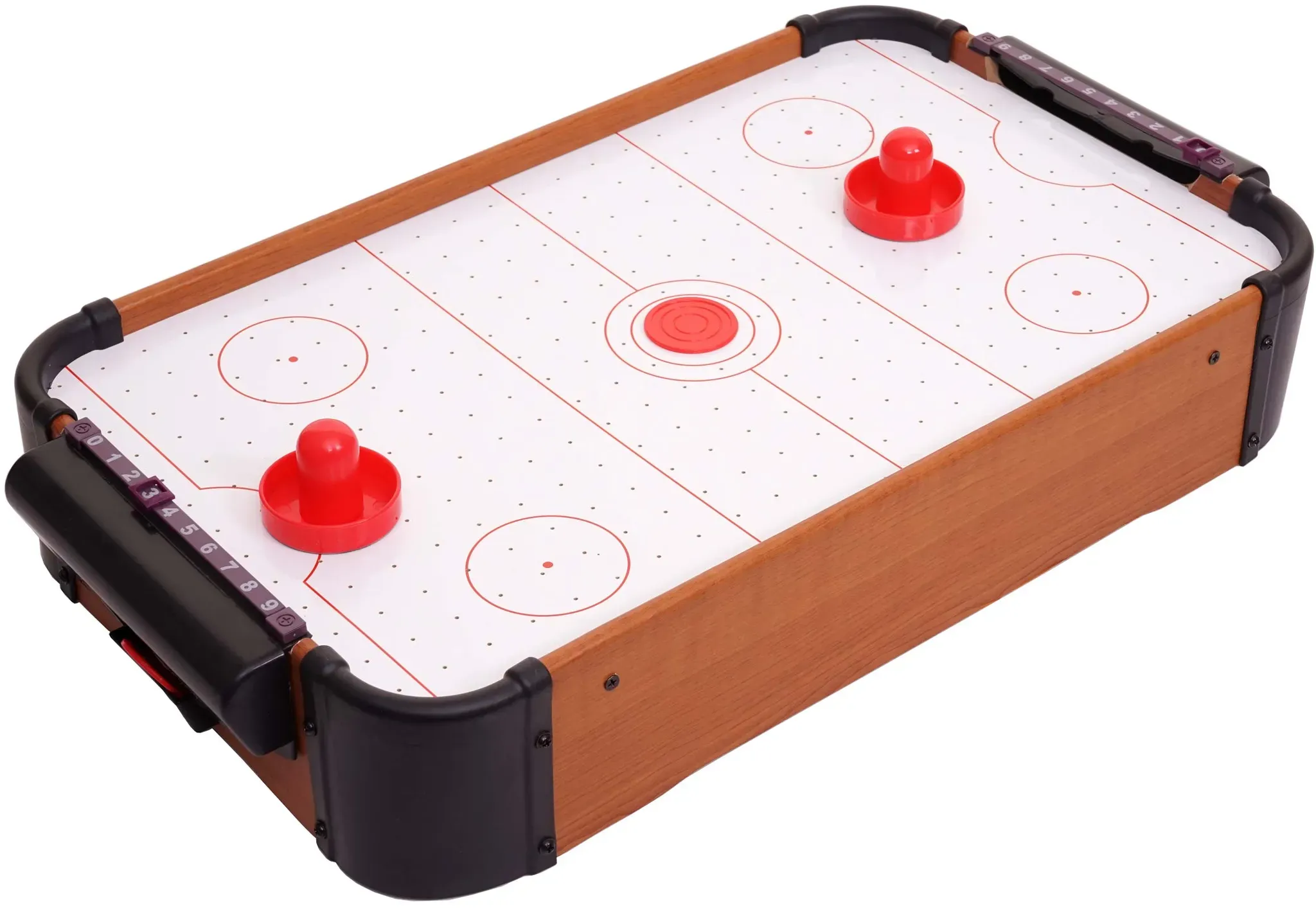 Mini Air Hockey HWC-J10, Tischspiel Lufthockey inklusive Zubehör, Holz 56x30x10cm