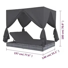 vidaXL Doppelliege 197 x 140 x 140 cm grau inkl. Sonnendach
