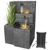 Arnusa Gartenbrunnen Solar Springbrunnen Grada mit Beleuchtung und Akku Solarmodul, 47,50 cm Breite, Wasserspiel Terrassenbrunnen 75 cm grau