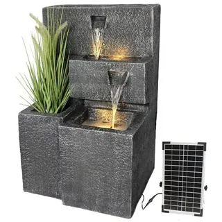 Arnusa Gartenbrunnen Solar Springbrunnen Grada mit Beleuchtung und Akku Solarmodul, 47,50 cm Breite, Wasserspiel Terrassenbrunnen 75 cm grau