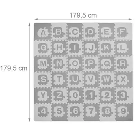 Relaxdays Puzzlematte ABC und Zahlen Weiß,Grau