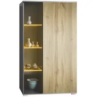 Vladon Vitrine, Eiche Wotan, 71.5x134x35 cm, Wohnzimmer, Wohnwände, Vitrinenschränke