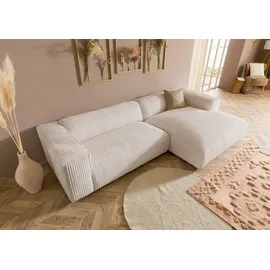 Massivmoebel24 Ecksofa 304x164x69 Ottomane rechts Cord elfenbein VALENCIA