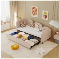 AUKWIK Polsterliege 90x200cm,Schlafsofa mit Ausziehbett 90x200cm,Stauraum,Samt (Bietet Platz für zwei 90cmx200cm Matratzen, Als Sofa & Bett nutzbar, Kinderbett/Gästebett/Sofa, Bettfunktion, Bettkasten), niedrig im Kinderzimmer, Gästezimmer, Wohnzimmer rosa